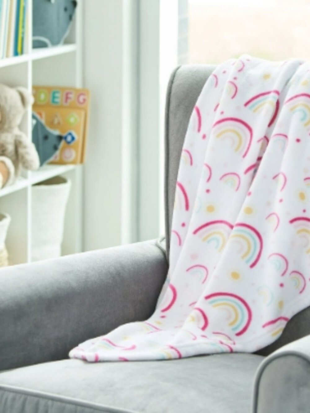 PARENT'S CHOICE Infant Girl Plush Baby Blanket Pink Rainbows Prints 30" x 36"